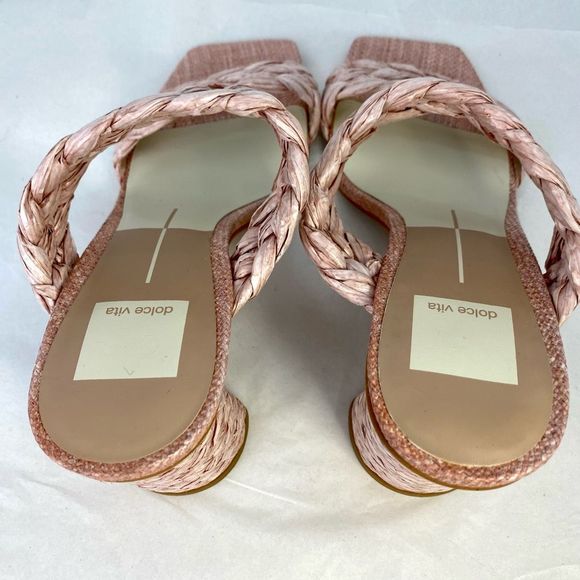Dolce Vita Paily Pink Rafia Sandals Braided Straps Chunky Heels - Picture 6 of 16